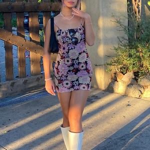 Purple mesh bodycon dress